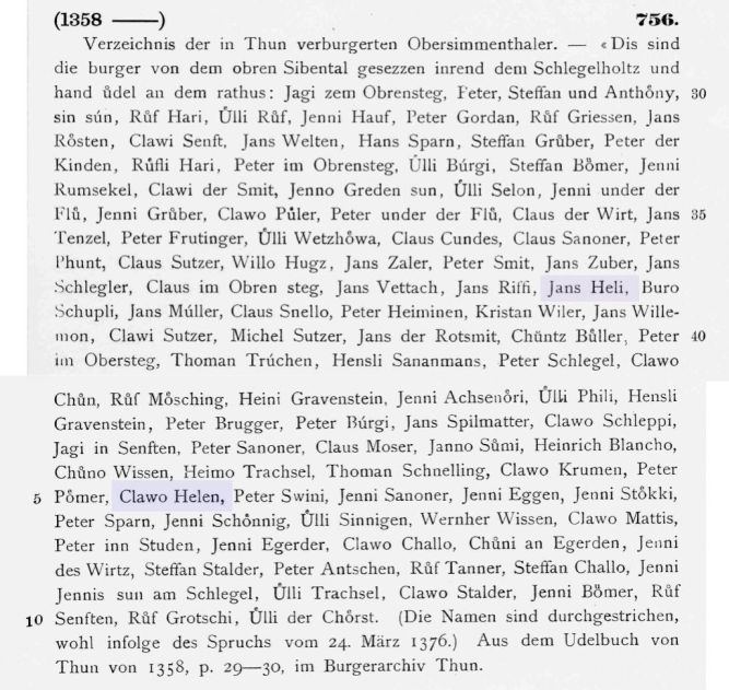Dokument mit dritter Erwähnung des Familiennamens Hählen/Hehlen aus dem Jahre 1358